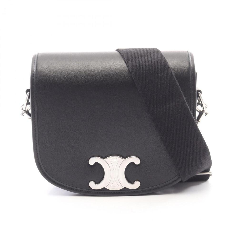 Celine CELINE Besace Triomphe Shoulder Bag Handbag Leather Men's Black 117883GAO